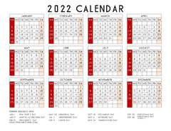 2022 Calendar Printable PDF, 2022 Calendar Printable One Page, U