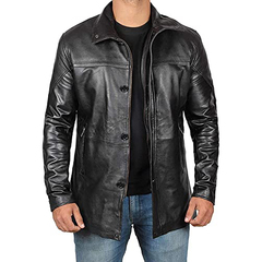 Leather Car Coat - Black Leather Car Coat for Men | Jacket Arena