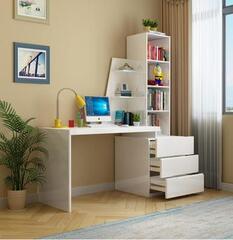 Gloss White Computer Study Desk W\/Bookshelf Workstation\/3 DRAWER